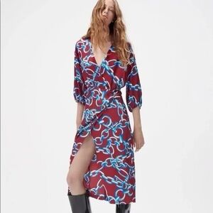 Zara Chain Print Midi Dress NWT